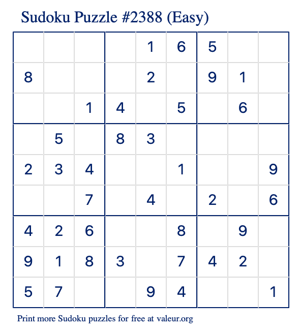 Free Printable Easy Sudoku Puzzle number 2388