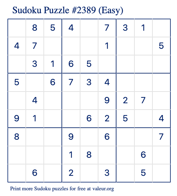 Free Printable Easy Sudoku Puzzle number 2389