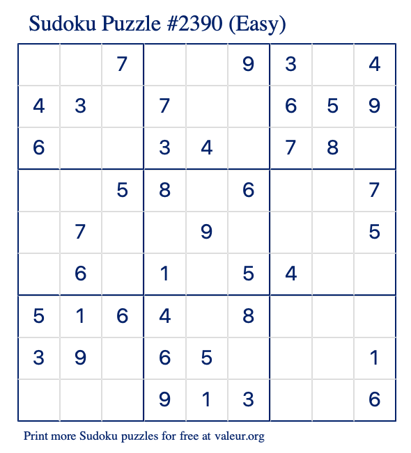 Free Printable Easy Sudoku Puzzle number 2390