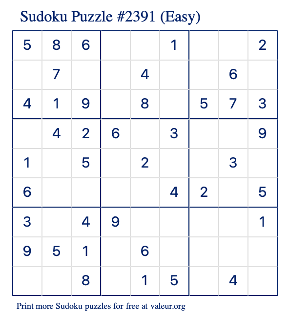 Free Printable Easy Sudoku Puzzle number 2391