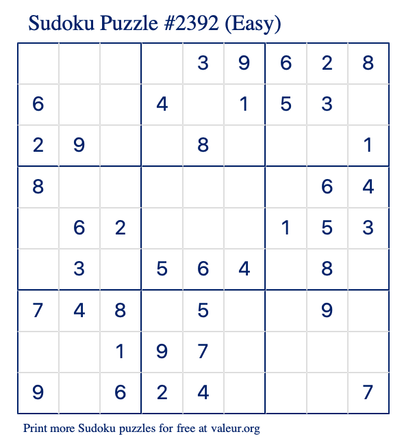 Free Printable Easy Sudoku Puzzle number 2392