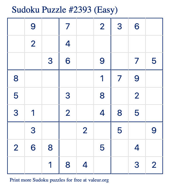 Free Printable Easy Sudoku with the Answer #2393