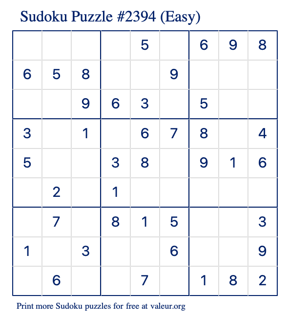 Free Printable Easy Sudoku Puzzle number 2394