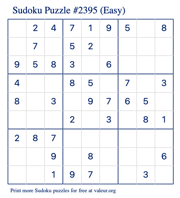Free Printable Easy Sudoku Puzzle number 2395