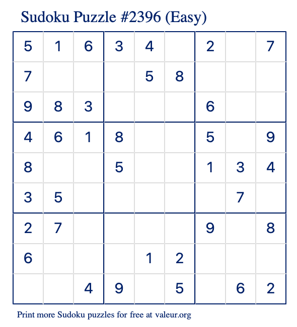 Free Printable Easy Sudoku Puzzle number 2396