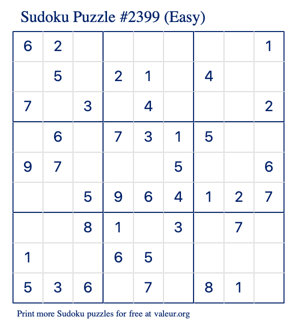 Free Printable Easy Sudoku Puzzle number 2399