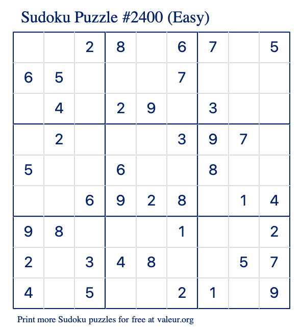 Free Printable Easy Sudoku Puzzle number 2400