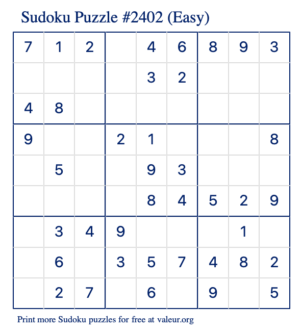 Free Printable Easy Sudoku Puzzle number 2402