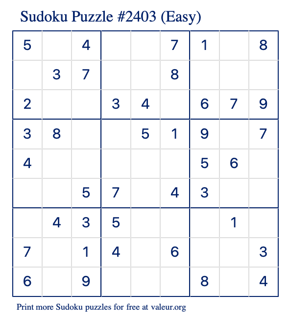 Free Printable Easy Sudoku Puzzle number 2403
