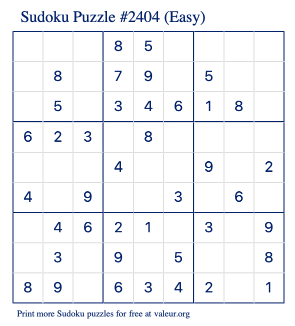 Free Printable Easy Sudoku Puzzle number 2404