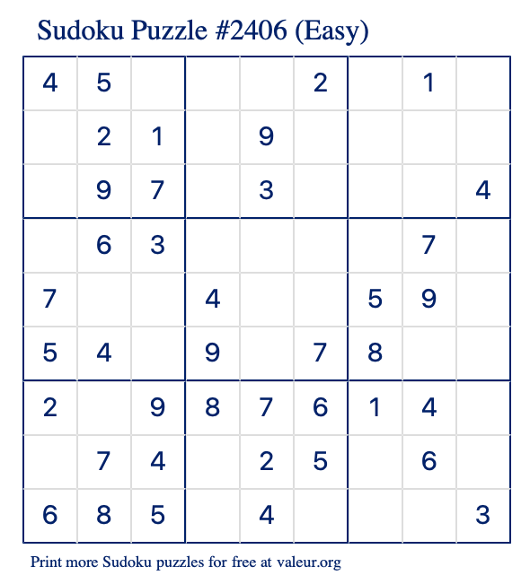Free Printable Easy Sudoku Puzzle number 2406