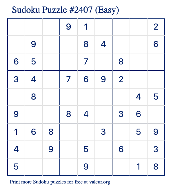 Free Printable Easy Sudoku Puzzle number 2407