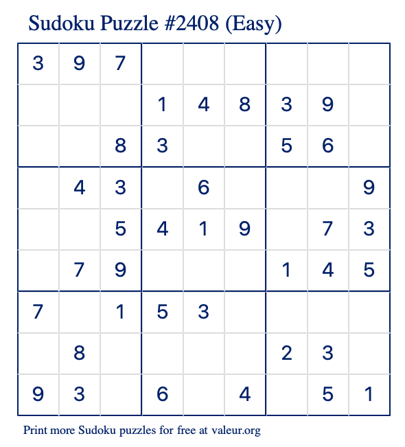 Free Printable Easy Sudoku Puzzle number 2408