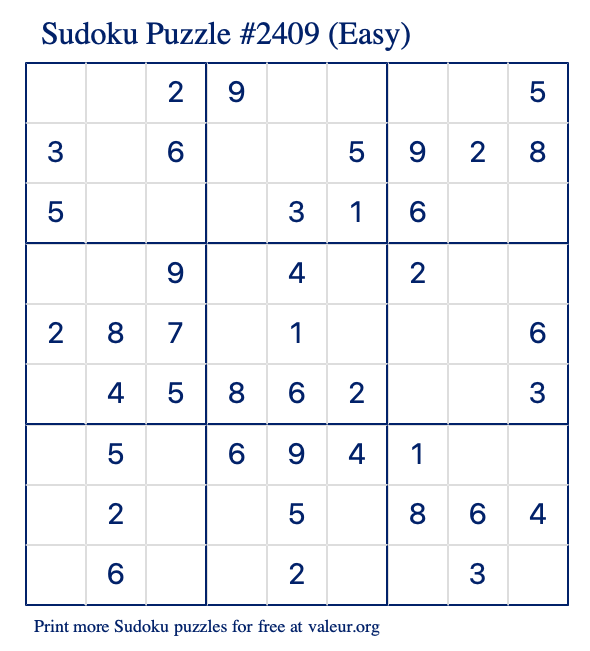 Free Printable Easy Sudoku Puzzle number 2409
