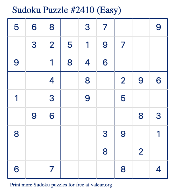 Free Printable Easy Sudoku Puzzle number 2410