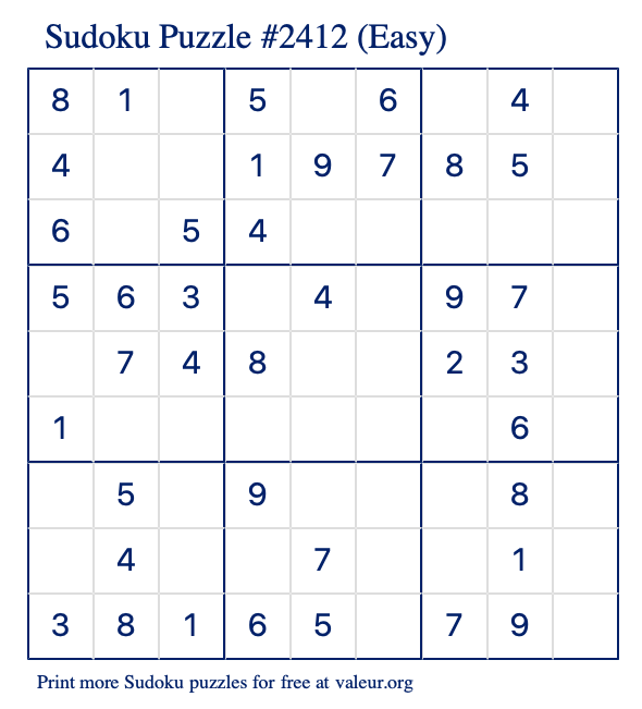 Free Printable Easy Sudoku Puzzle number 2412