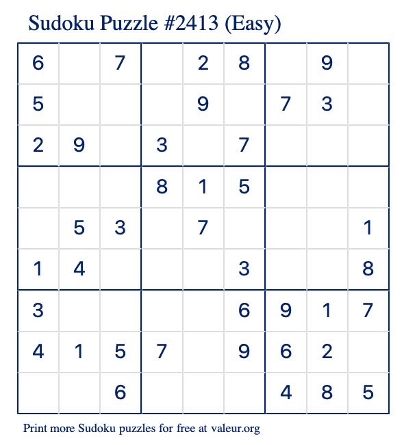Free Printable Easy Sudoku Puzzle number 2413