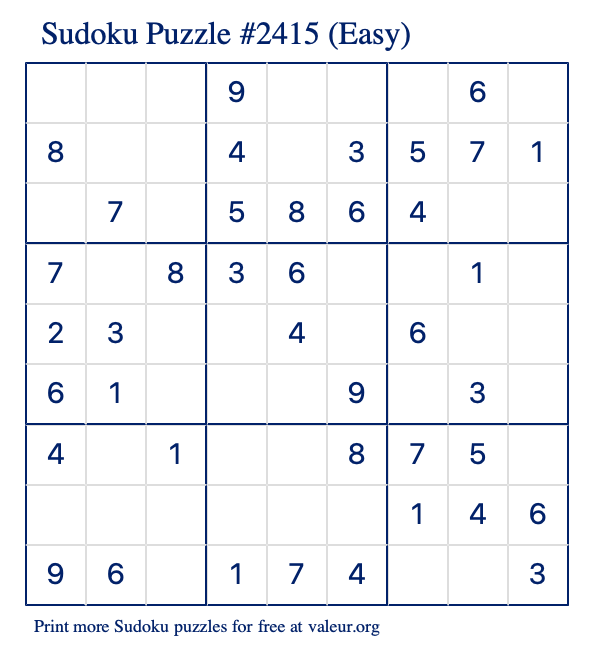 Free Printable Easy Sudoku Puzzle number 2415