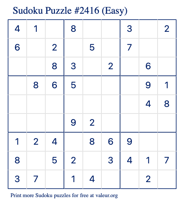 Free Printable Easy Sudoku Puzzle number 2416