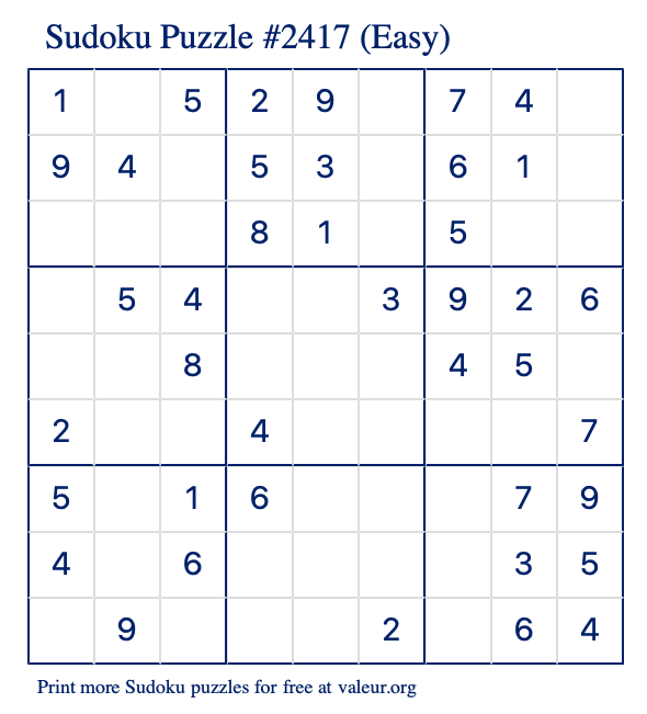 Free Printable Easy Sudoku Puzzle number 2417