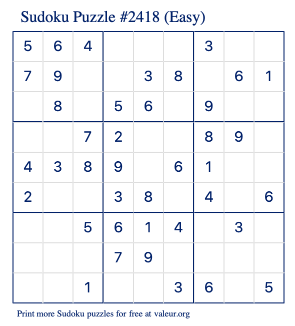 Free Printable Easy Sudoku Puzzle number 2418