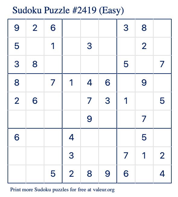 Free Printable Easy Sudoku Puzzle number 2419