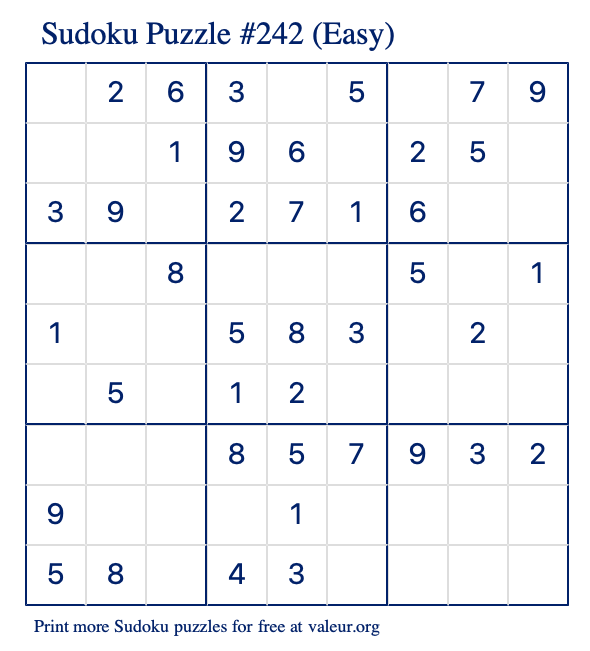 Free Printable Easy Sudoku Puzzle number 242