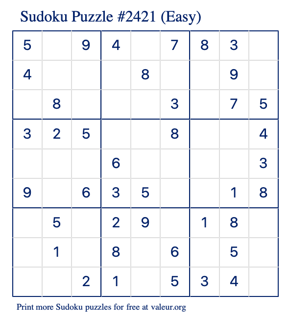 Free Printable Easy Sudoku Puzzle number 2421