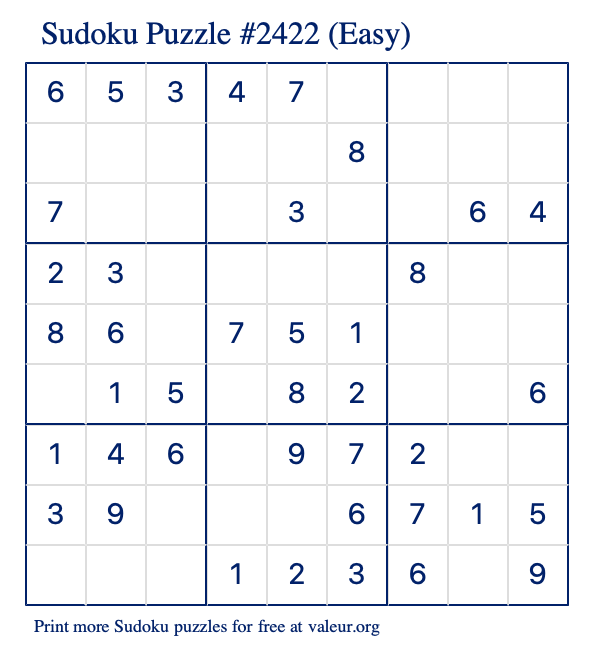Free Printable Easy Sudoku Puzzle number 2422