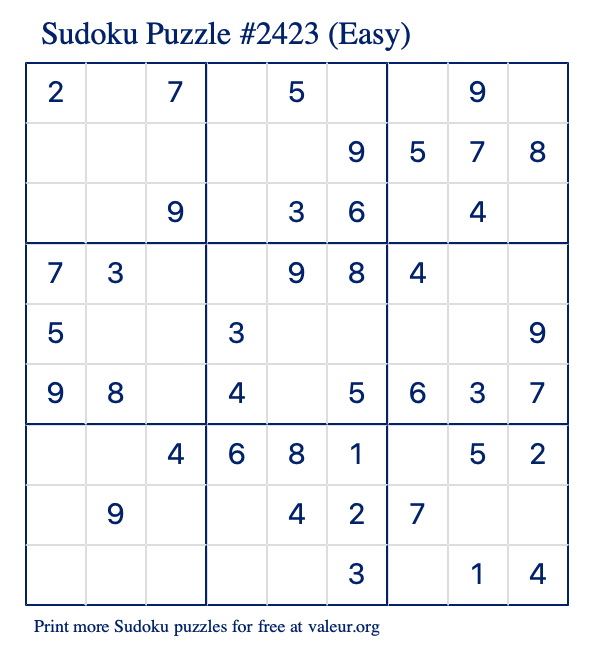 Free Printable Easy Sudoku Puzzle number 2423