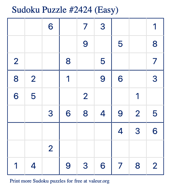 Free Printable Easy Sudoku Puzzle number 2424