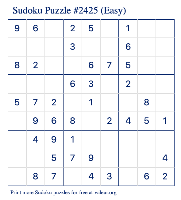 Free Printable Easy Sudoku Puzzle number 2425