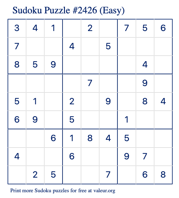 Free Printable Easy Sudoku Puzzle number 2426