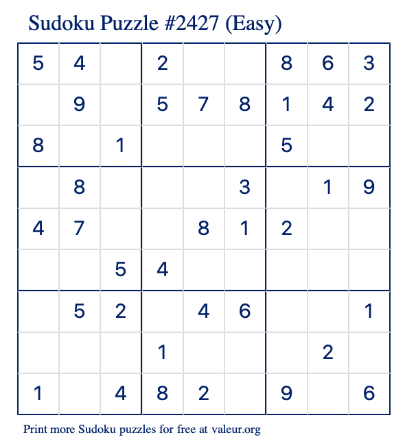 Free Printable Easy Sudoku Puzzle number 2427