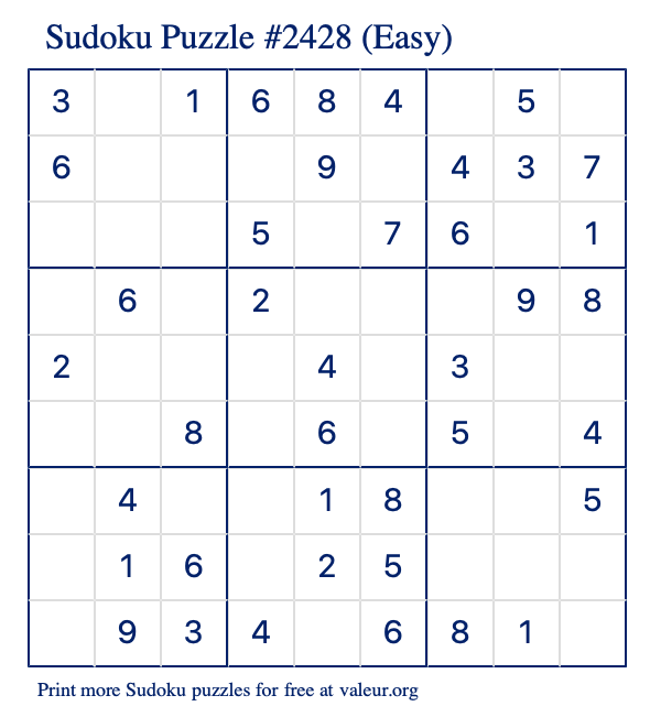 Free Printable Easy Sudoku Puzzle number 2428