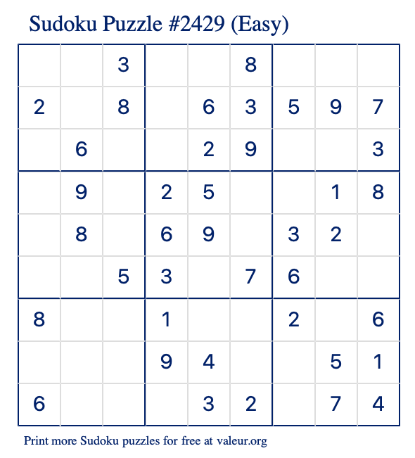 Free Printable Easy Sudoku Puzzle number 2429