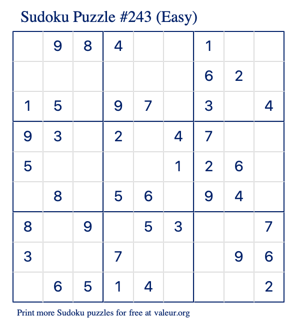Free Printable Easy Sudoku Puzzle number 243
