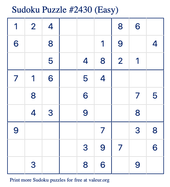 Free Printable Easy Sudoku Puzzle number 2430