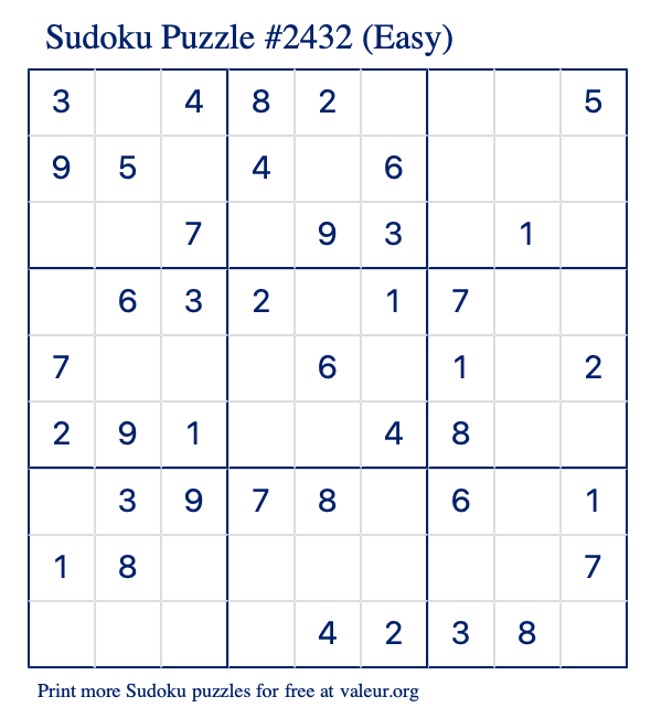 Free Printable Easy Sudoku Puzzle number 2432