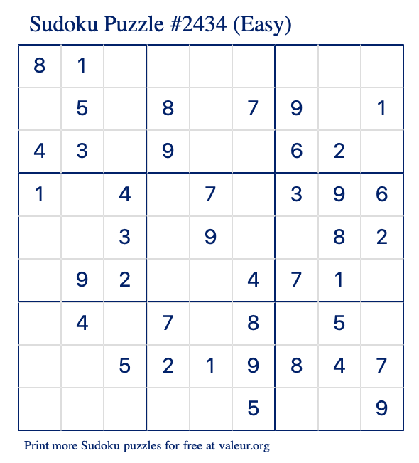 Free Printable Easy Sudoku Puzzle number 2434