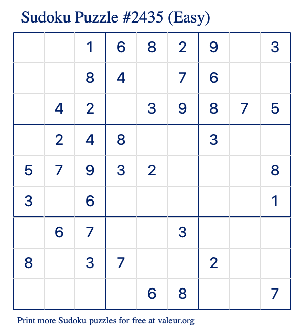 Free Printable Easy Sudoku Puzzle number 2435