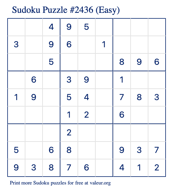 Free Printable Easy Sudoku Puzzle number 2436