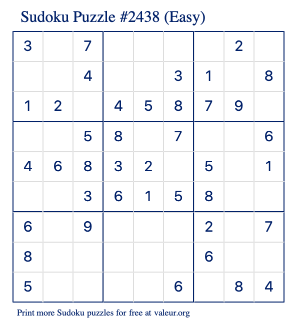 Free Printable Easy Sudoku Puzzle number 2438