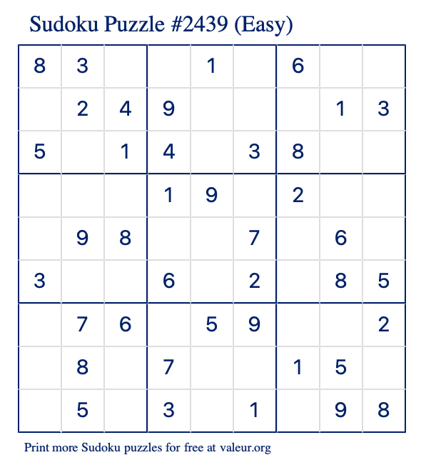 Free Printable Easy Sudoku Puzzle number 2439