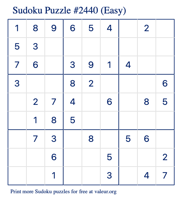 Free Printable Easy Sudoku Puzzle number 2440