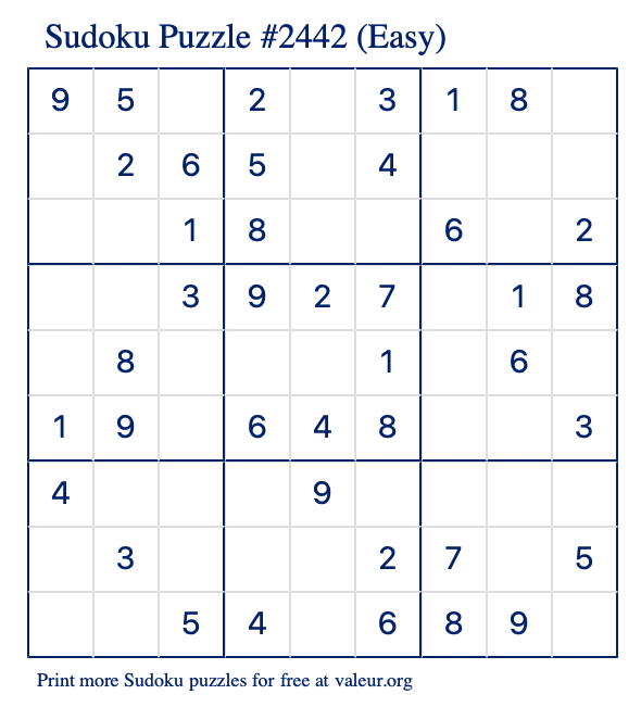 Free Printable Easy Sudoku Puzzle number 2442