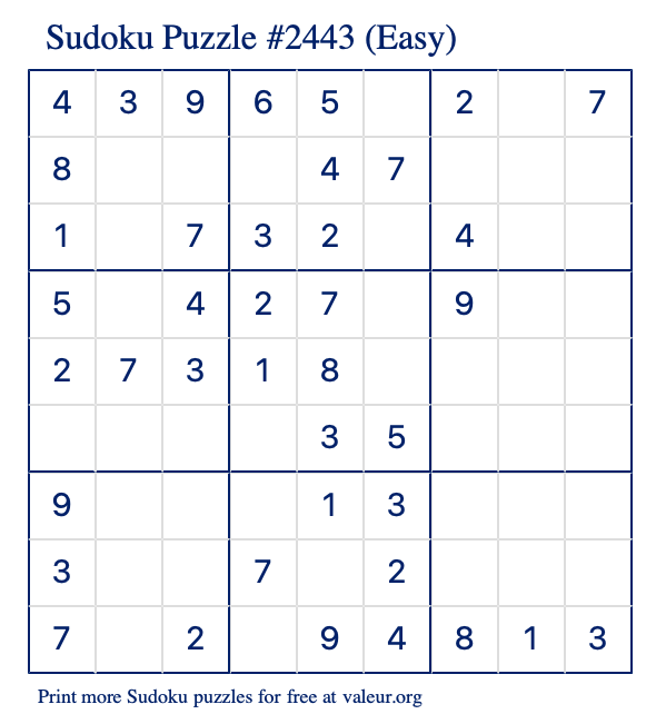 Free Printable Easy Sudoku Puzzle number 2443