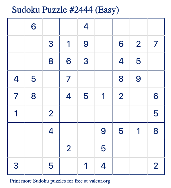 Free Printable Easy Sudoku Puzzle number 2444