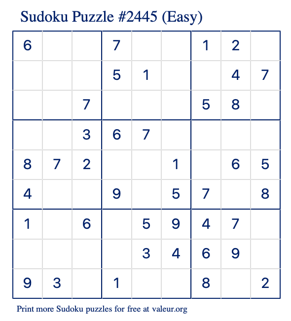 Free Printable Easy Sudoku Puzzle number 2445