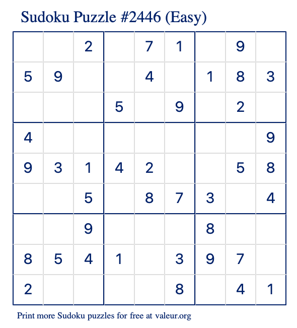 Free Printable Easy Sudoku Puzzle number 2446